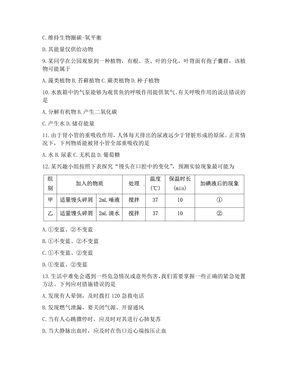 2022年广东省初中学业水平考试生物真题卷.docx_第2页