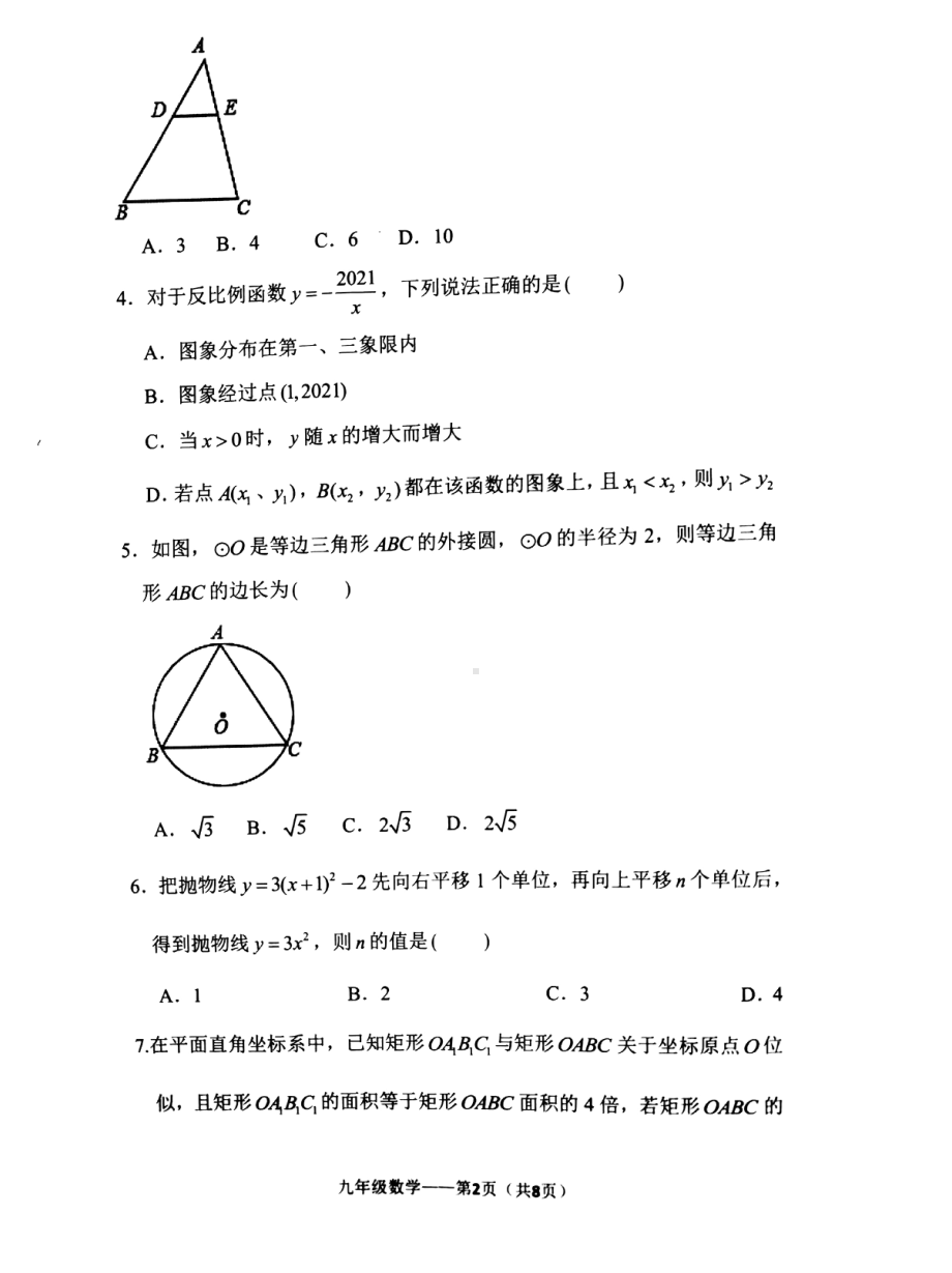 山东省滨州市滨城区2021-2022学年九年级上学期期末数学试题.pdf_第2页