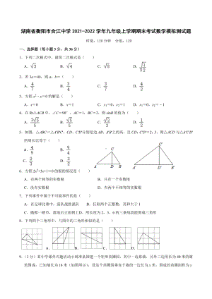 湖南省衡阳市合江 2021-2022学年九年级上学期期末考试数学模拟测试题.docx