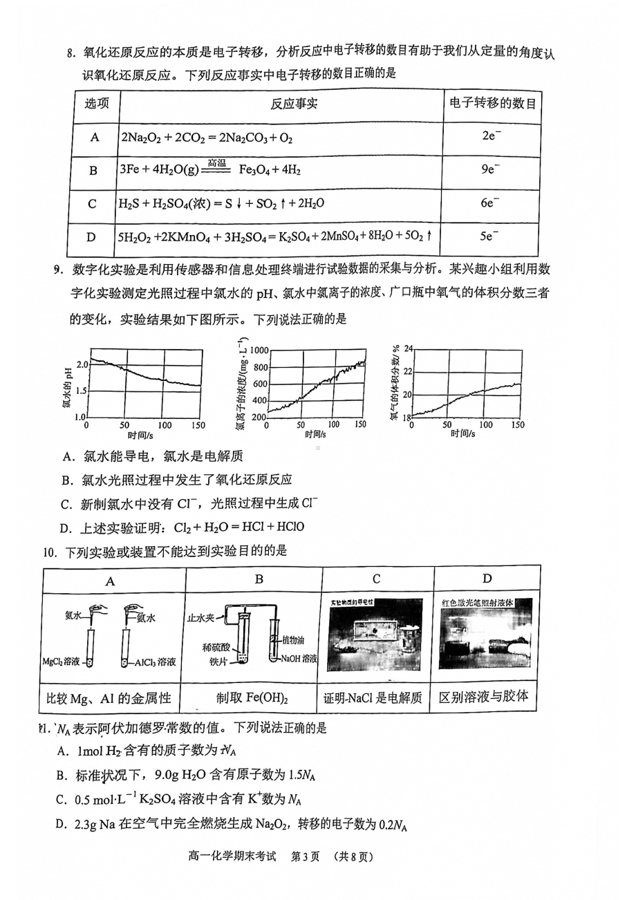 2021-2022学年广东省广州市天河区高一上学期期末化学卷.pdf_第3页