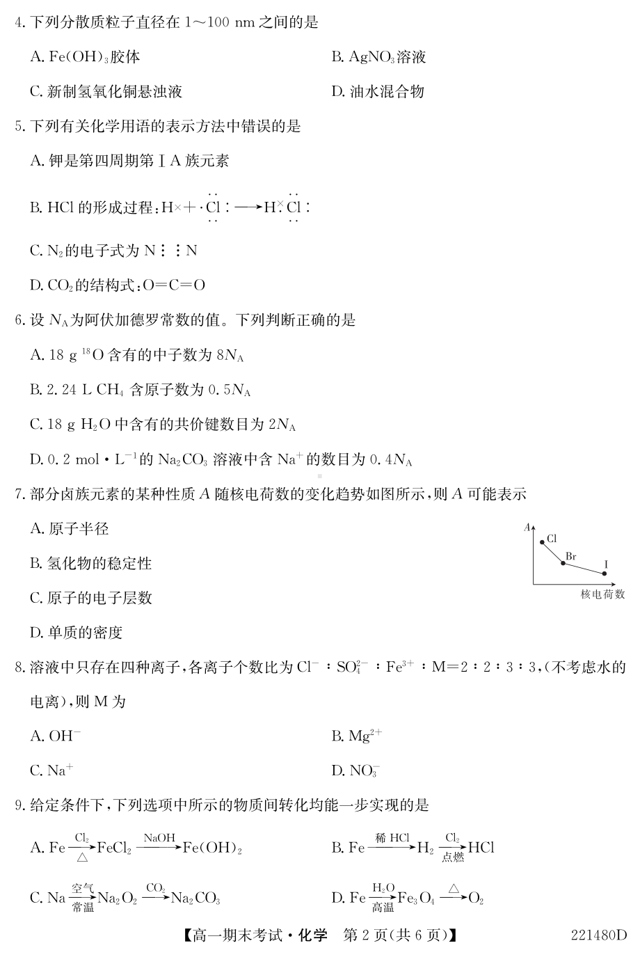 安徽省合肥市第六 2021-2022学年高一上学期期末考试化学试题.pdf_第2页