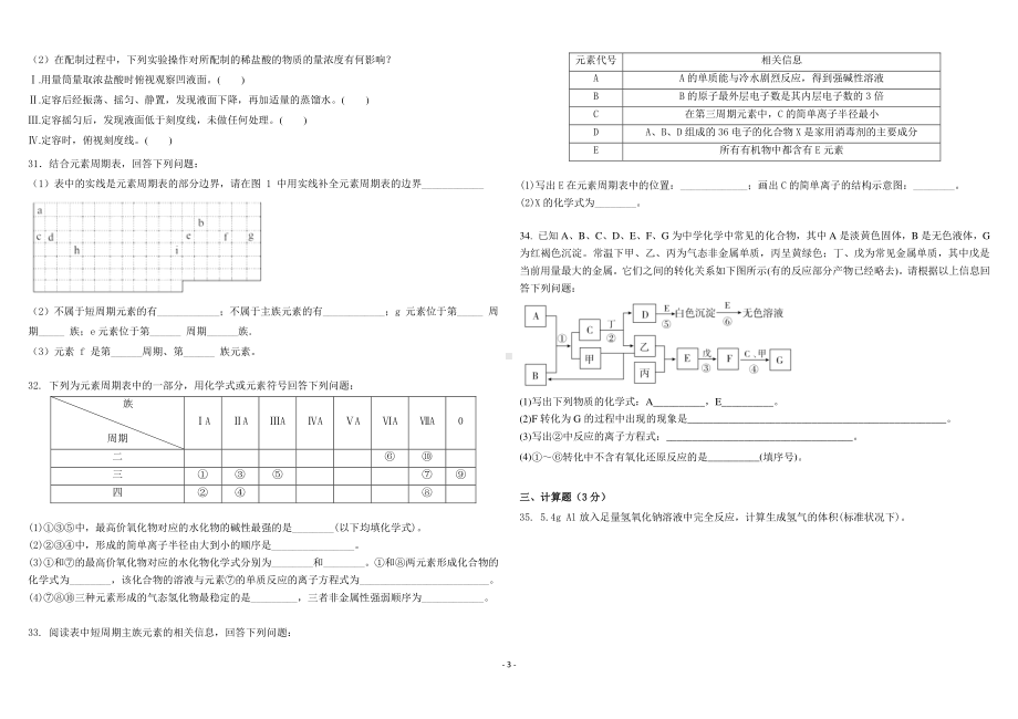 甘肃省庆阳市陇东学院附属 2021-2022学年高一上学期期末考试化学试卷 .pdf_第3页