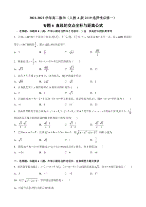 专题6 直线的交点坐标与距离公式 专题集训-新人教A版（2019）高中数学选择性必修第一册高二上学期.docx