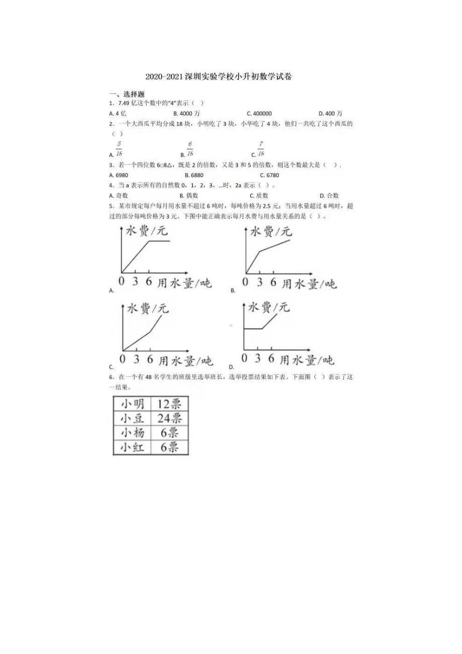 深圳实验 小升初数学试卷.pdf_第1页