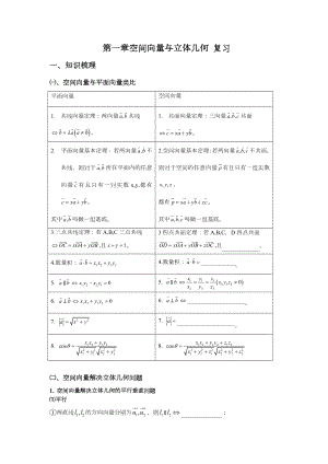 第1章 空间向量与立体几何-新人教A版（2019）高中数学选择性必修第一册期期中复习知识点训练.doc