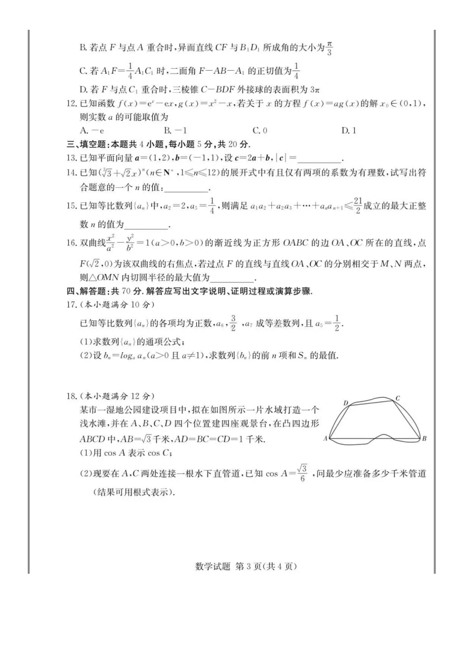 2021年高考湖南四大名校名师团队猜题卷数学试题含答案.pdf_第3页