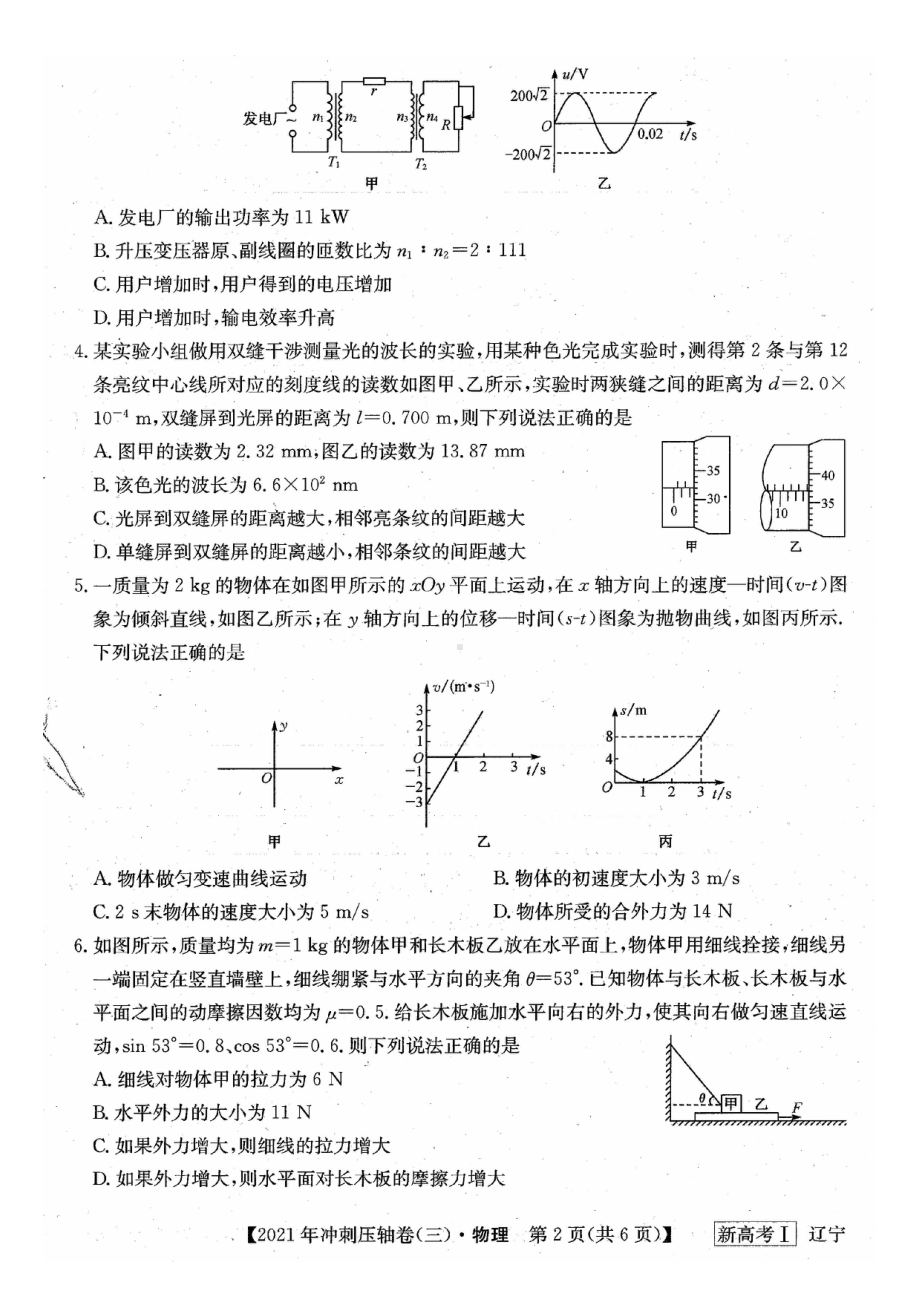 2021届辽宁省普通高等学校招生考试冲刺压轴物理卷(三).pdf_第2页