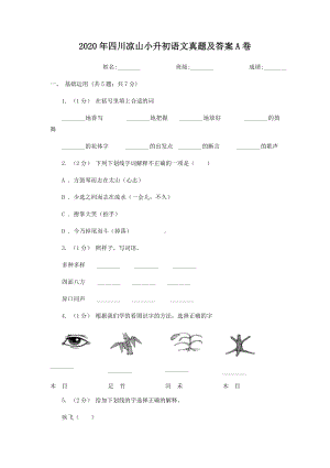 2020-2021学年四川省凉山彝族自治州小升初语文六年级下册真题及答案A卷.doc