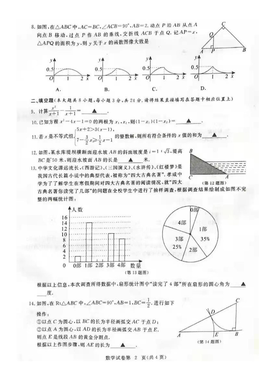 黄冈市2021年九年级4月教学质量检测数学试题.pdf_第2页