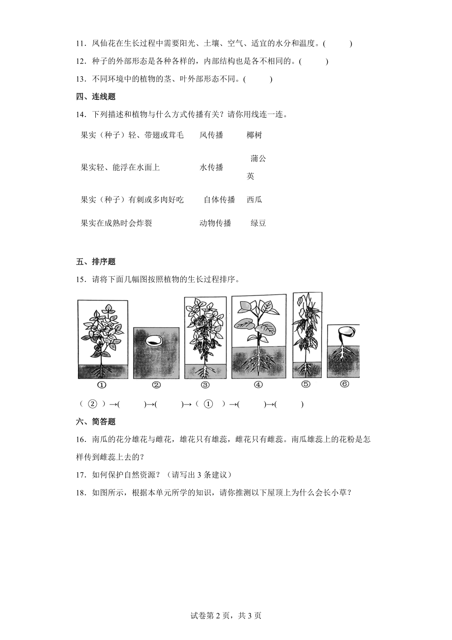 2022新教科版四年级下册科学 第一单元 植物的生长变化 单元训练 (含答案）.docx_第2页