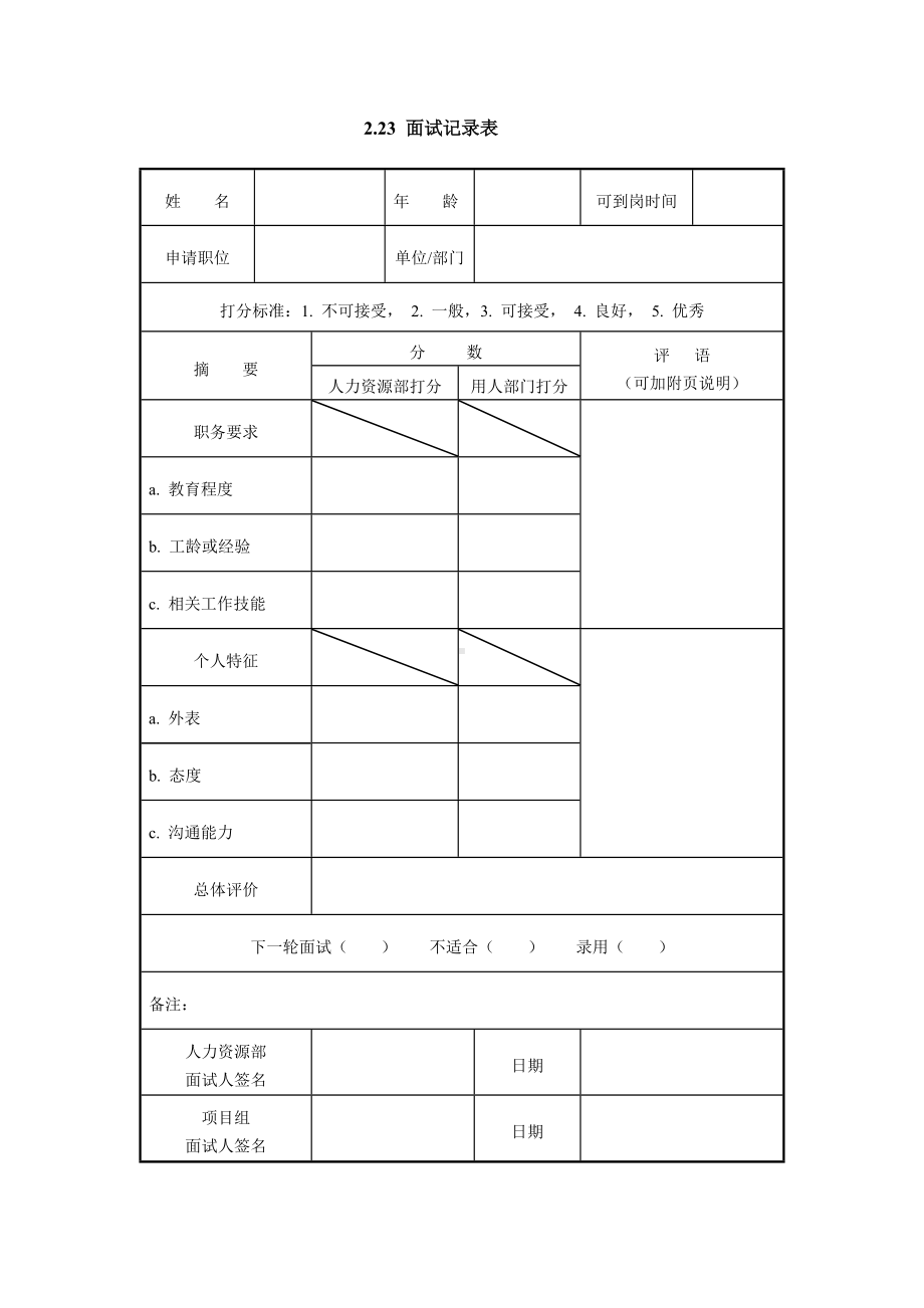 面试记录表（实用版）.doc_第1页