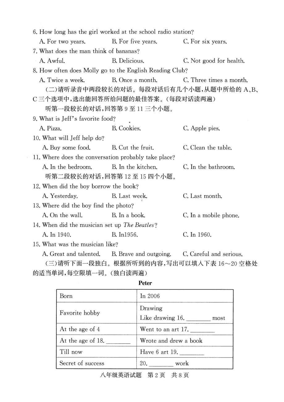 山东省济宁市兖州区2021-2022学年八年级下学期期末测评英语试卷.pdf_第2页