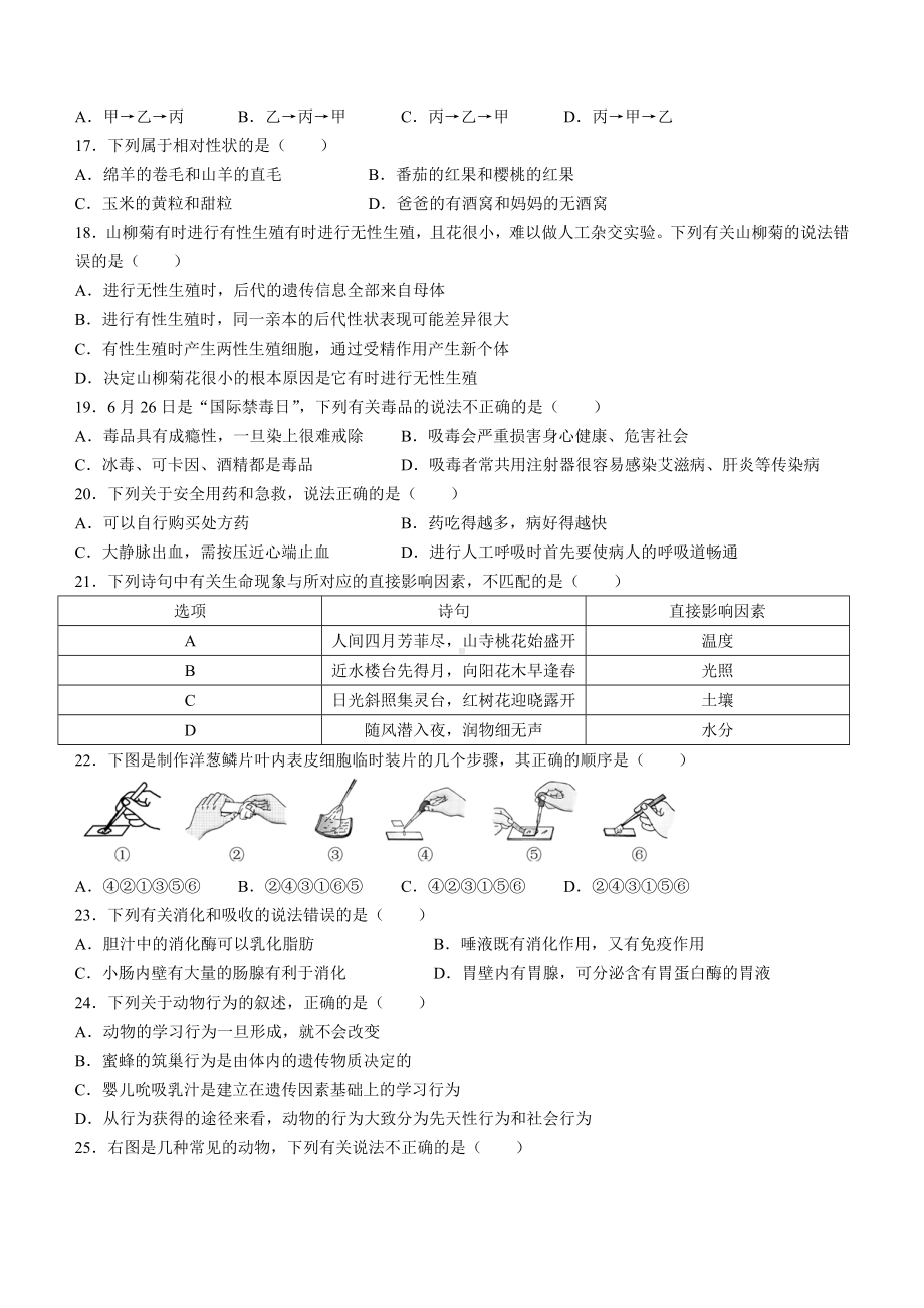 （中考试卷）2022年海南省中考生物真题(word版含答案).docx_第3页