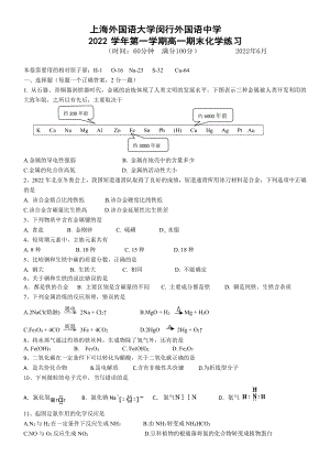 上海外国语大学闵行外国语2021-2022 学年下学期高一化学期末练习 pdf无答案.pdf