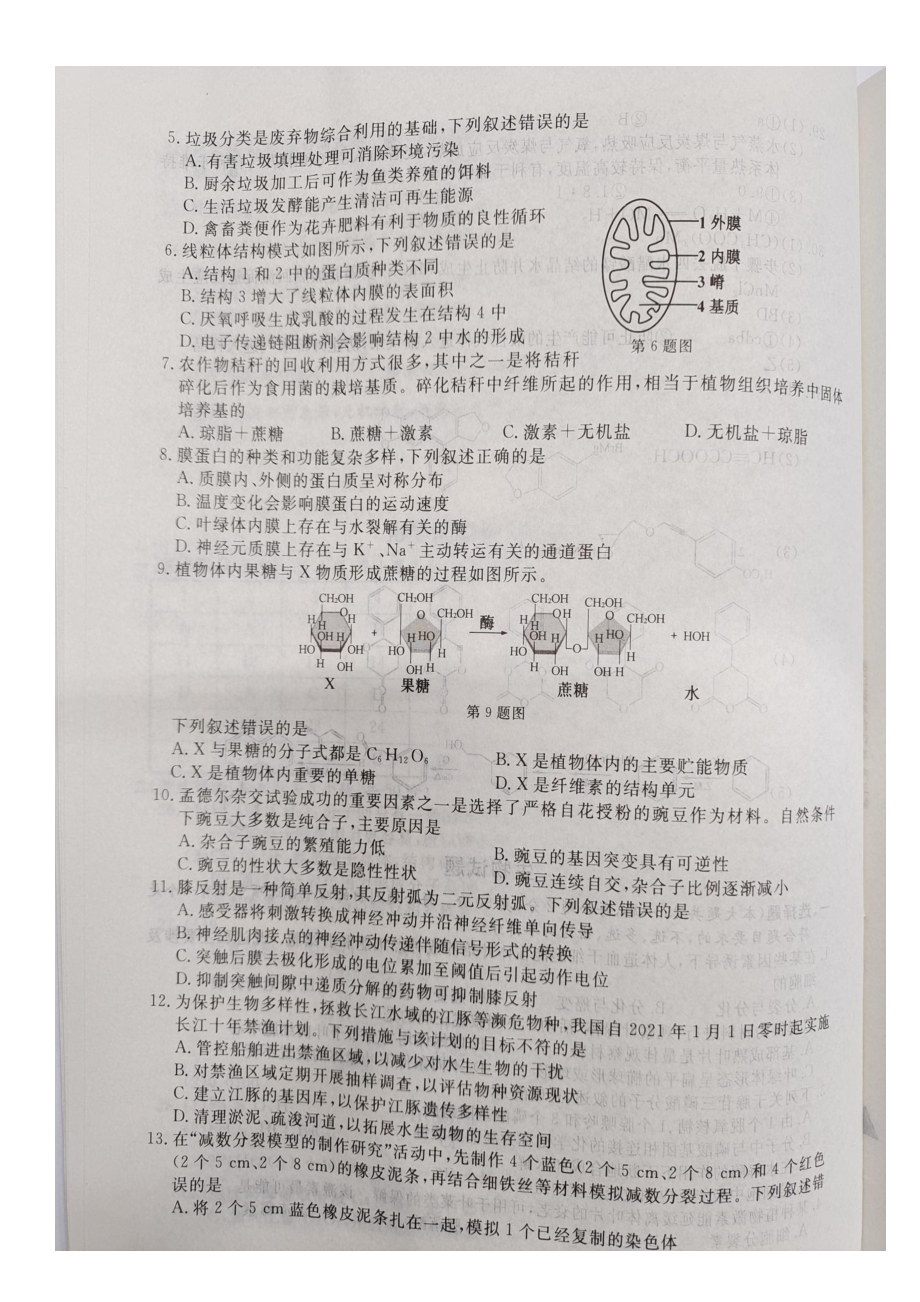 浙江省普通高校招生2022年1月选考科目考试生物试题含答案.pdf_第2页