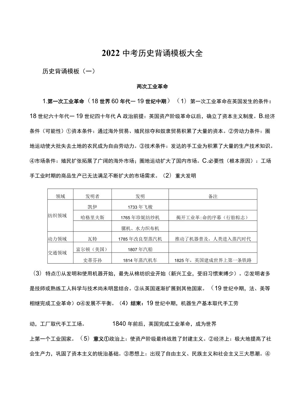 2022中考历史背诵模板大全.docx_第1页