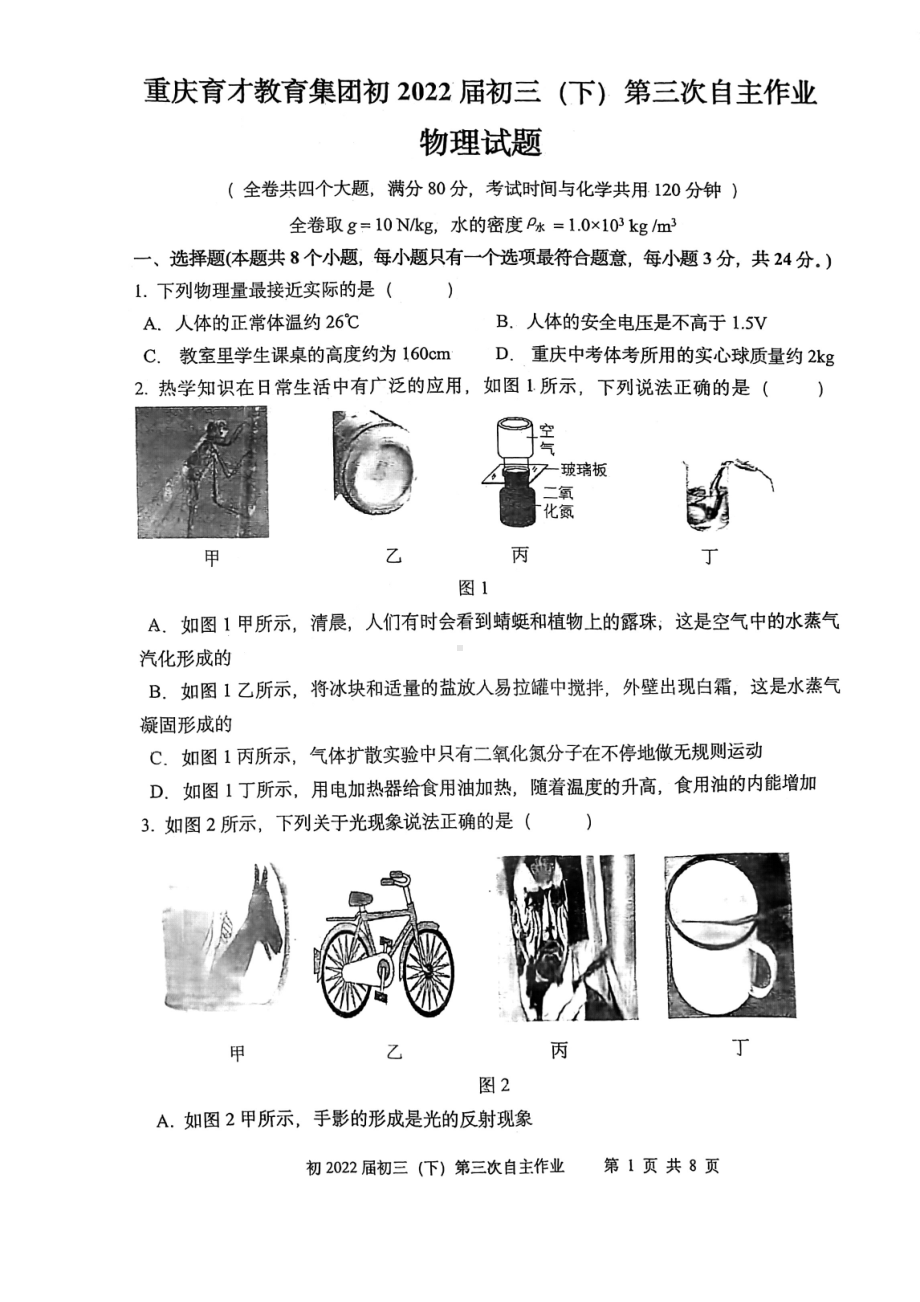 2022年重庆育才教育集团中考物理三模试卷.pdf_第1页