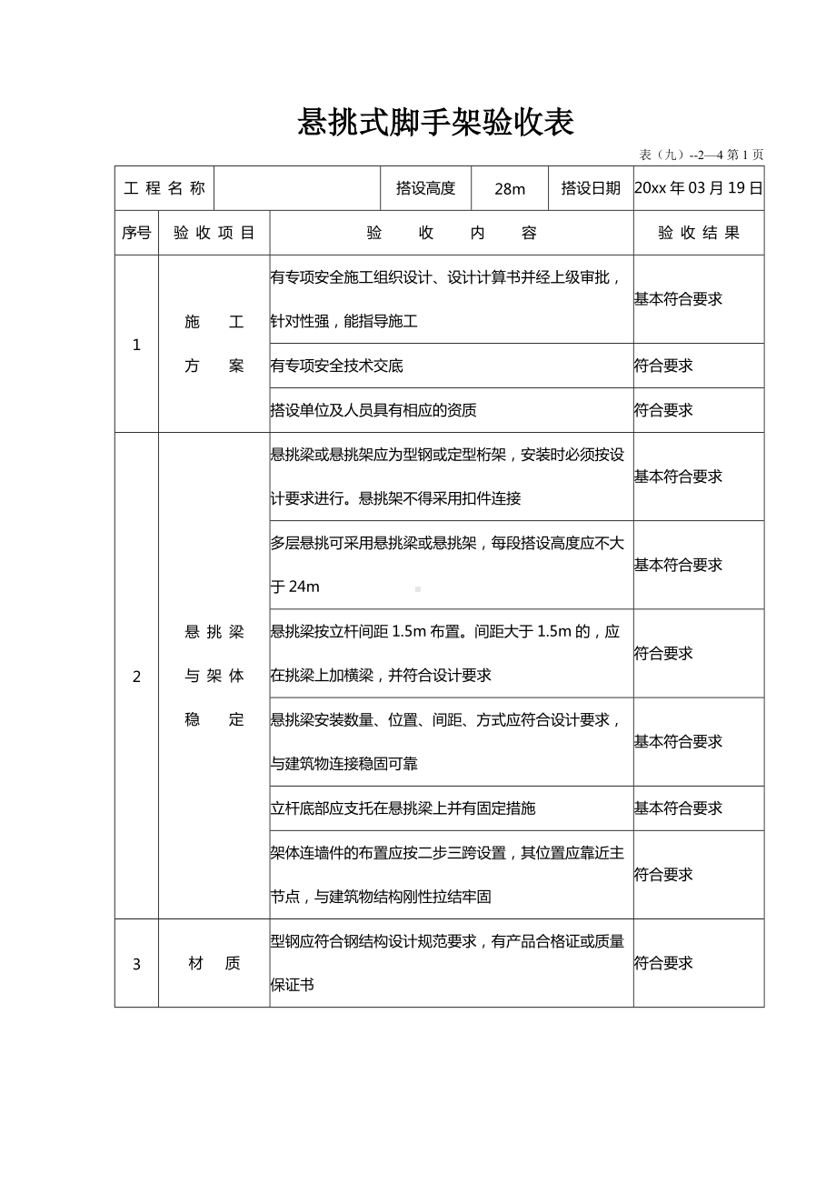 悬挑式脚手架验收表.docx_第1页