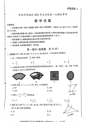 2022年陕西省宝鸡市凤翔区第一次模拟考试数学试题.pdf