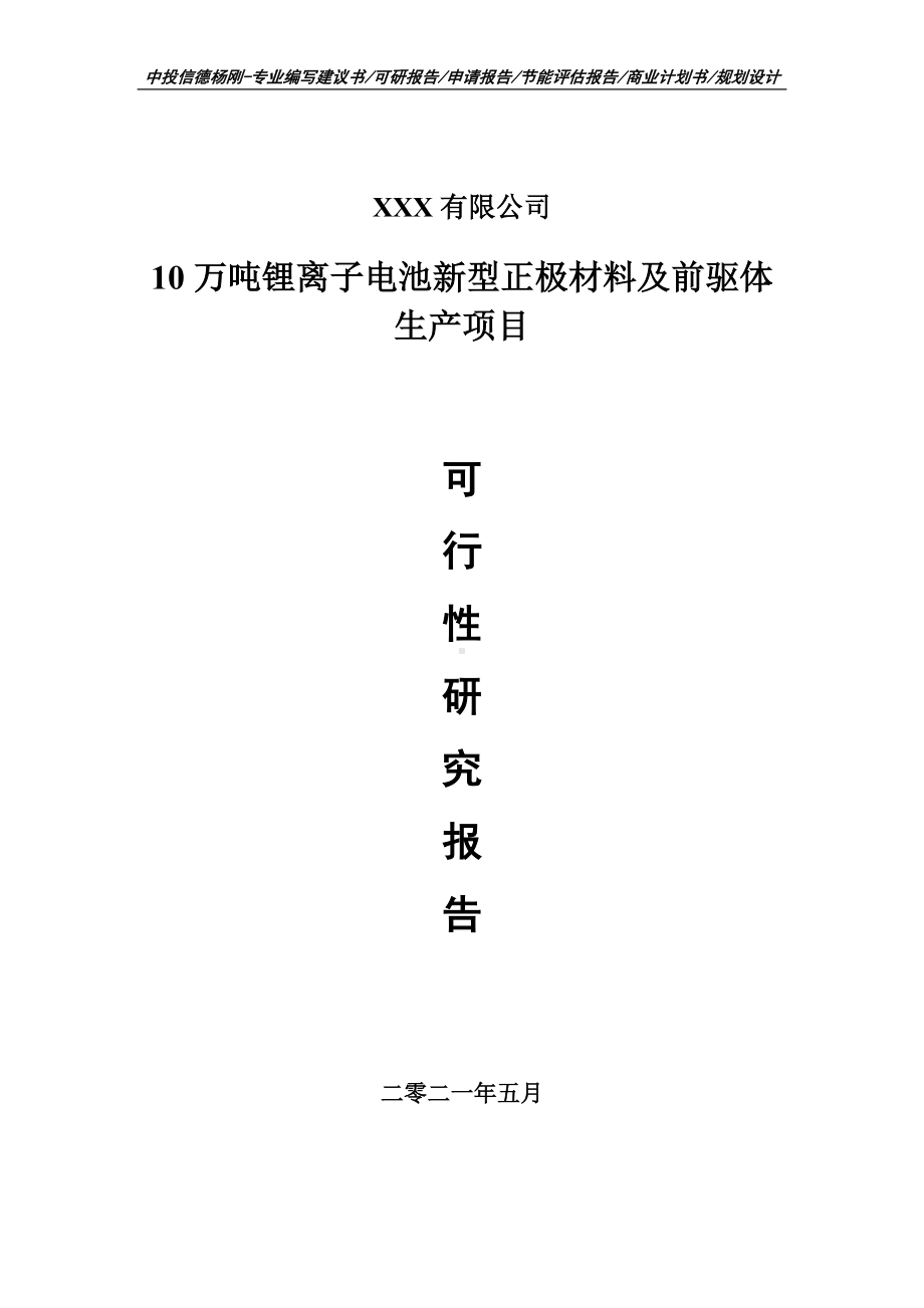 10万吨锂离子电池新型正极材料及前驱体生产项目可行性研究报告建议书编制.doc_第1页