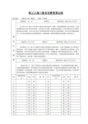 职工入场三级安全教育登记表.docx