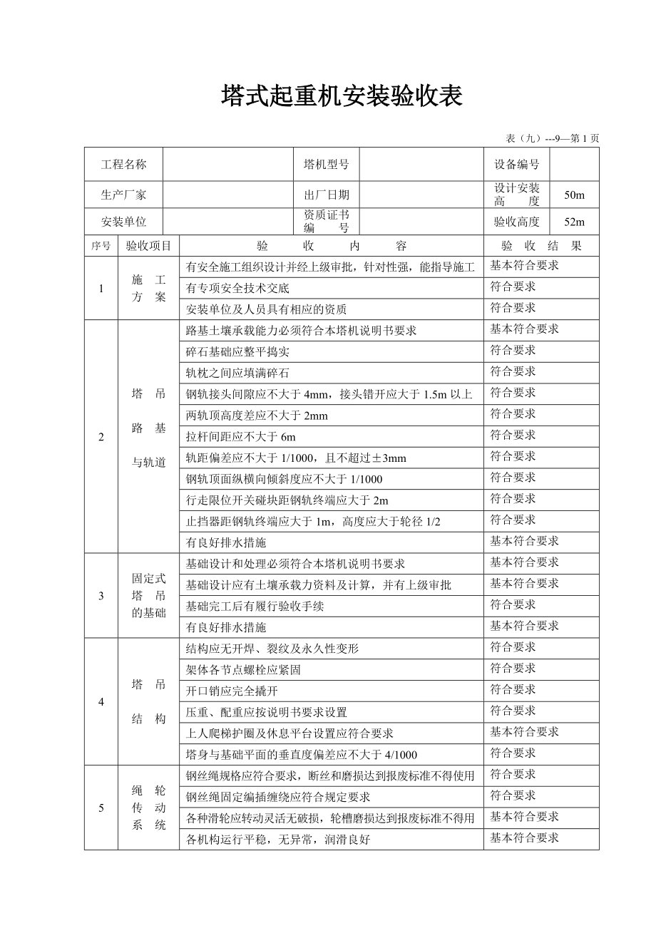 塔式起重机安装验收表.docx_第1页