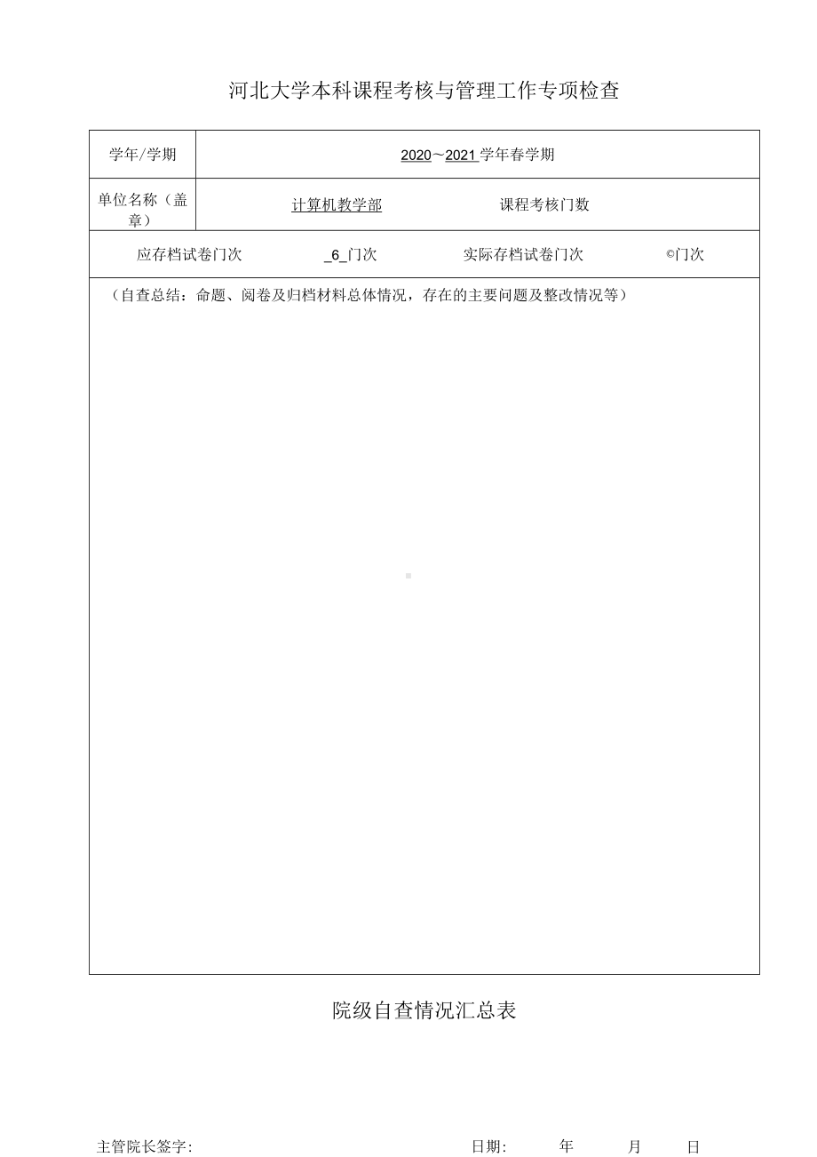 河北大学本科课程考核与管理工作专项检查院级自查情况汇总表.docx_第1页