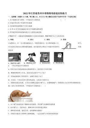 2022年江苏省苏州市中考物理考前适应性练习 .docx