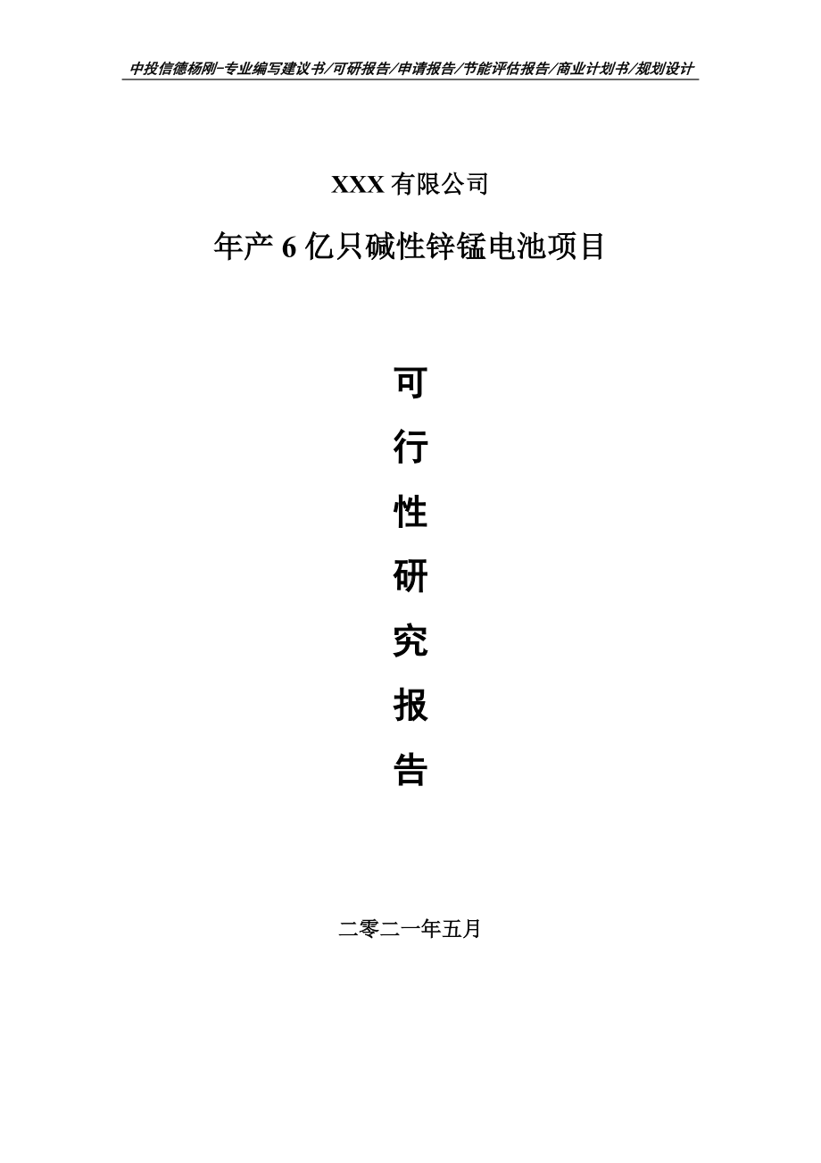 年产6亿只碱性锌锰电池项目可行性研究报告建议书申请备案.doc_第1页