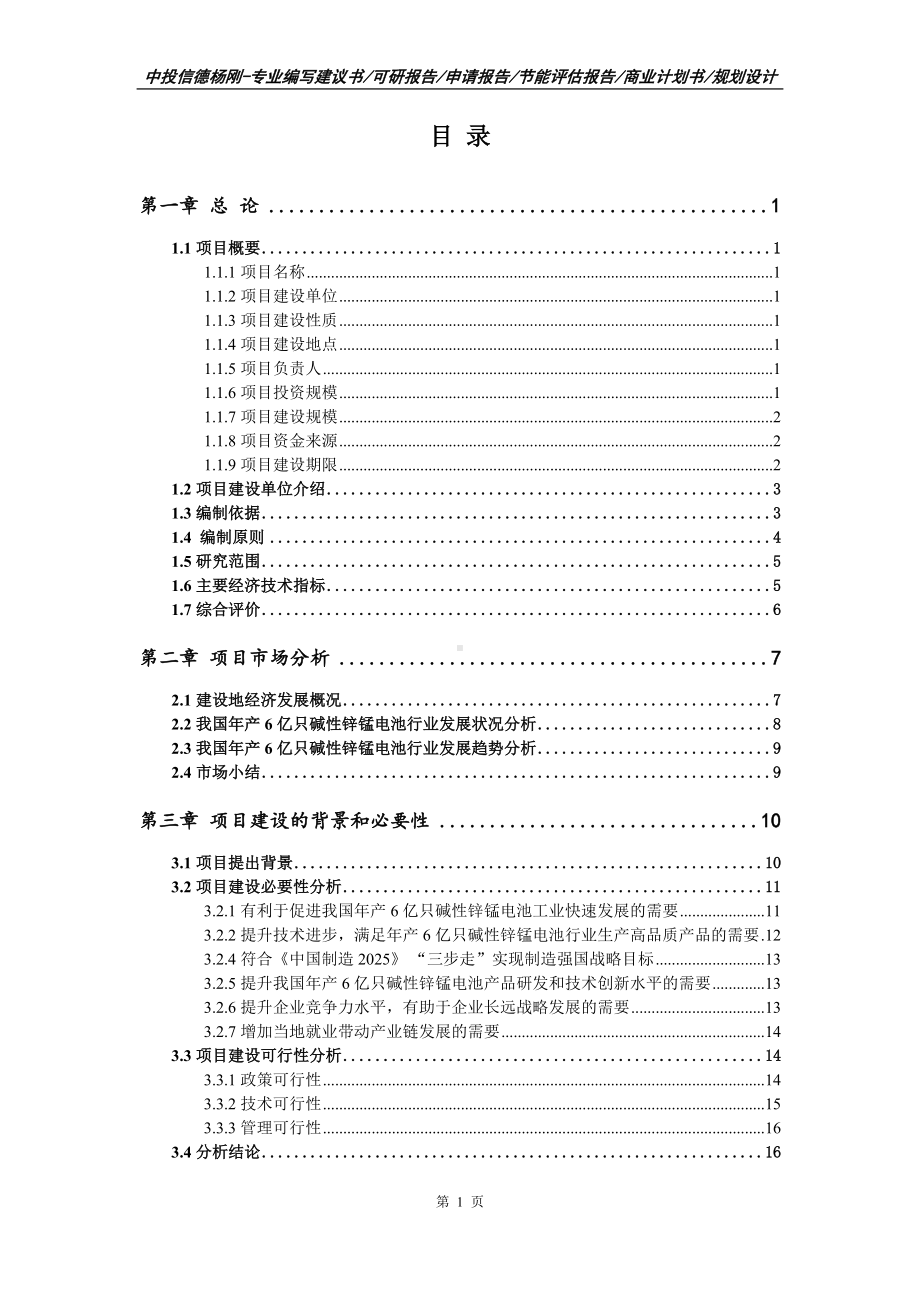 年产6亿只碱性锌锰电池项目可行性研究报告建议书申请备案.doc_第2页