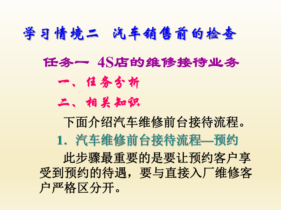 汽车维护与保养学习情境二--汽车销售前的检查课件.ppt_第1页