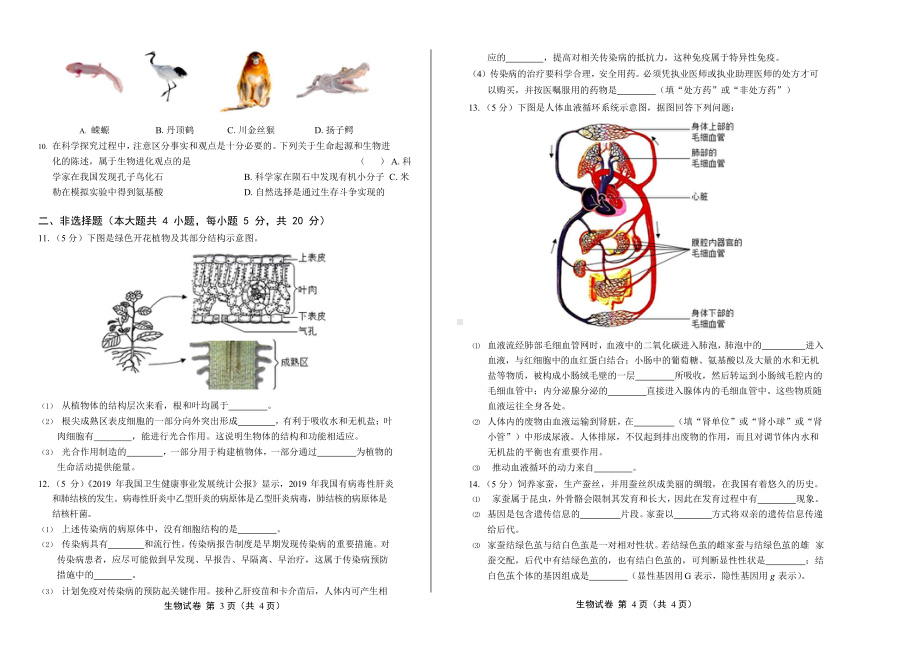 2020年安徽省中考生物试卷附答案.docx_第2页