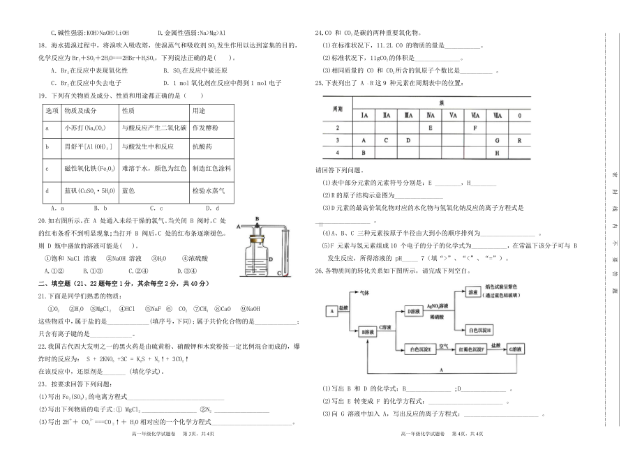 新疆吐鲁番市2021-2022学年高一上学期期末考试 化学.pdf_第2页