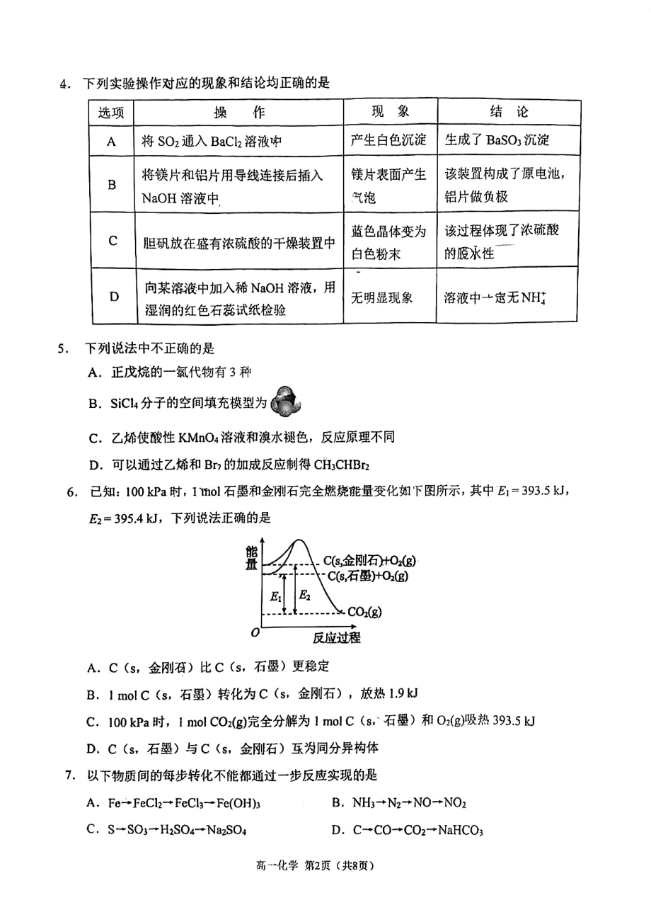 重庆市西南大学附2021-2022学年高一下学期 期中考试化学试题.pdf_第2页