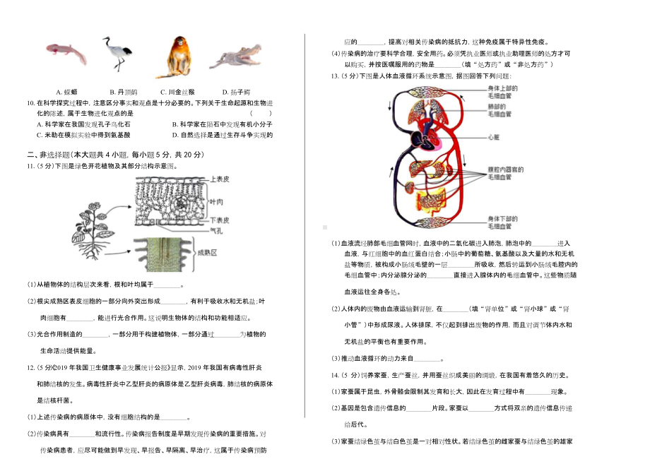 2020年全国各省市中考生物试卷附答案版.docx_第3页