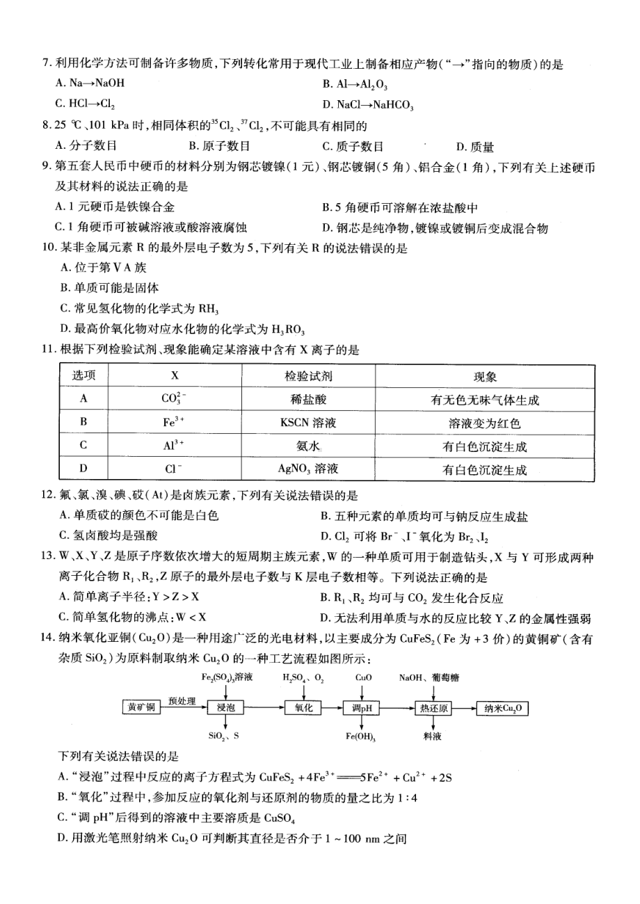 河南省商丘市虞城县高级2021-2022学年高一上学期期末考试化学试题.pdf_第2页