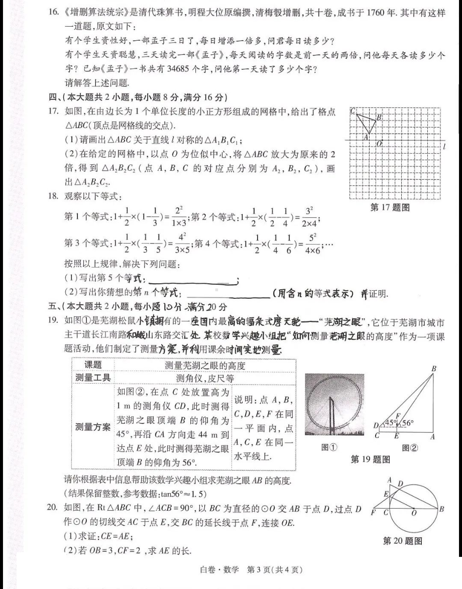 2022年安徽省初中学业水平考试数学（白卷）试题.pdf_第3页