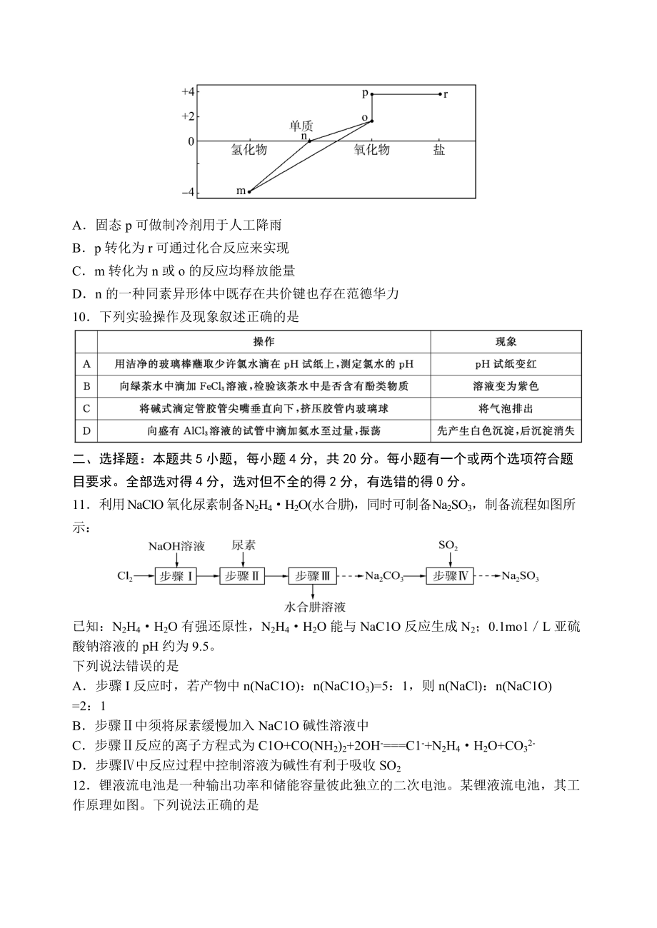 山东省百师联盟2022届高三下学期5月联考 化学 试题（含答案）.docx_第3页