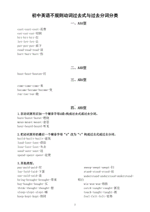 初中英语中考复习不规则动词过去式与过去分词分类.doc