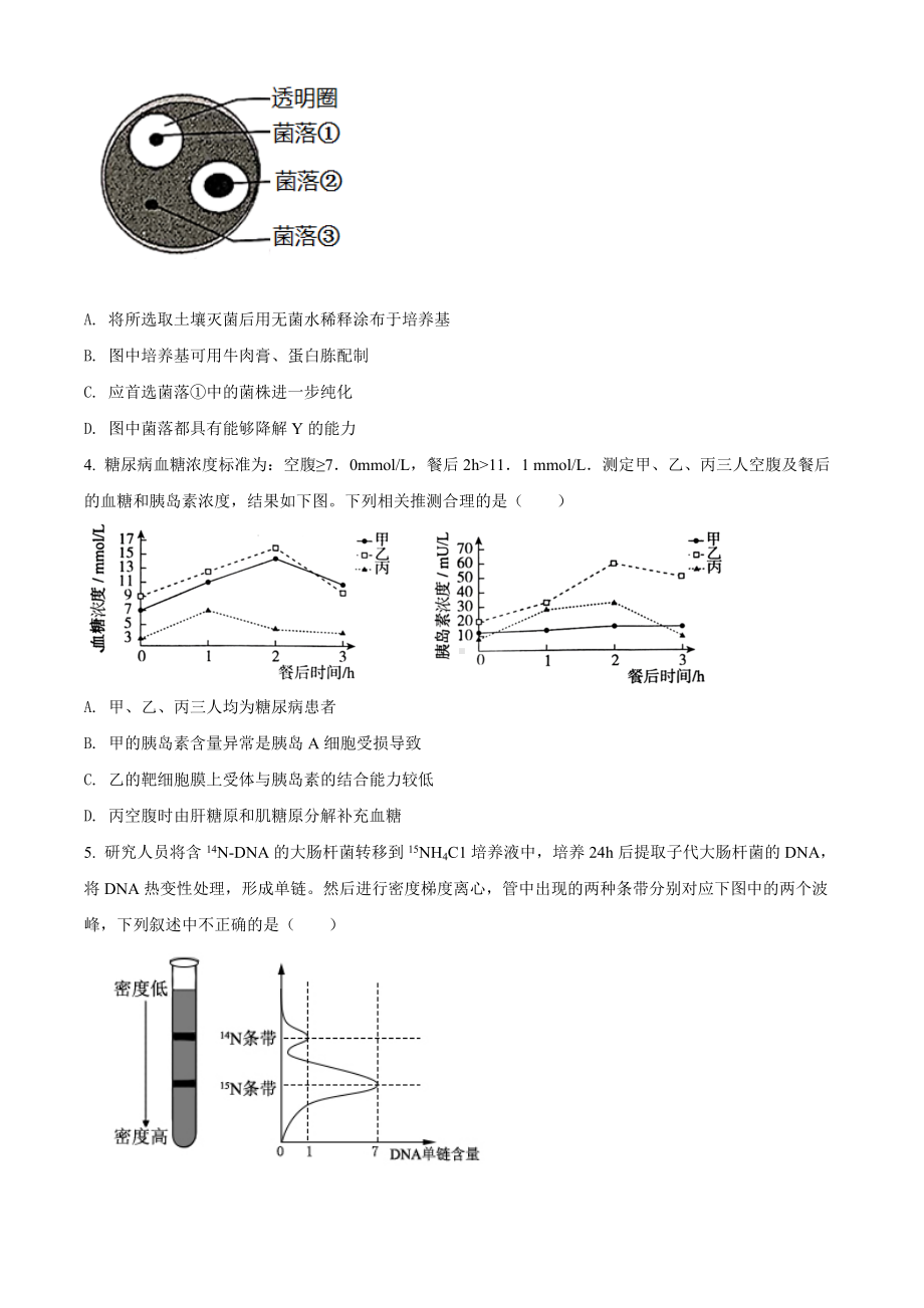 天津市和平区2022届高三下学期第二次质量检测（二模） 生物 试卷（学生版+解析版）.docx_第2页