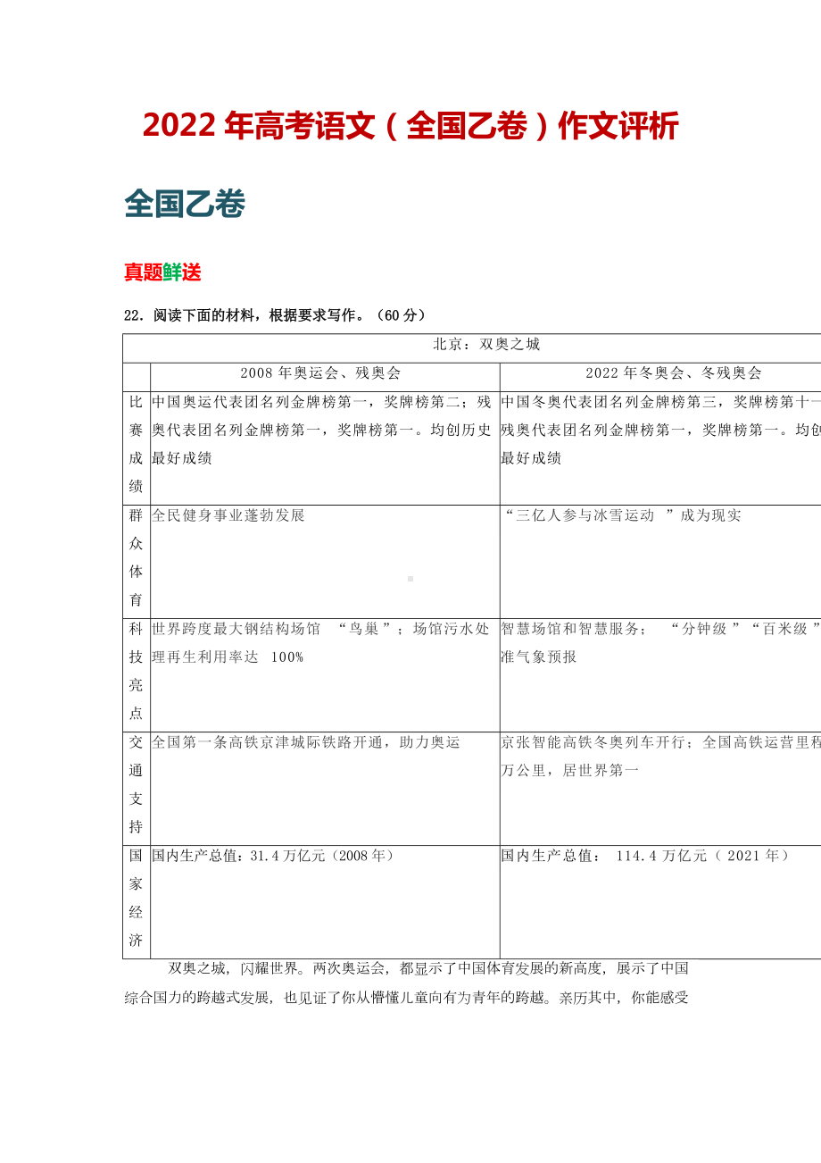 2022年高考语文（全国乙卷）作文评析.docx_第1页