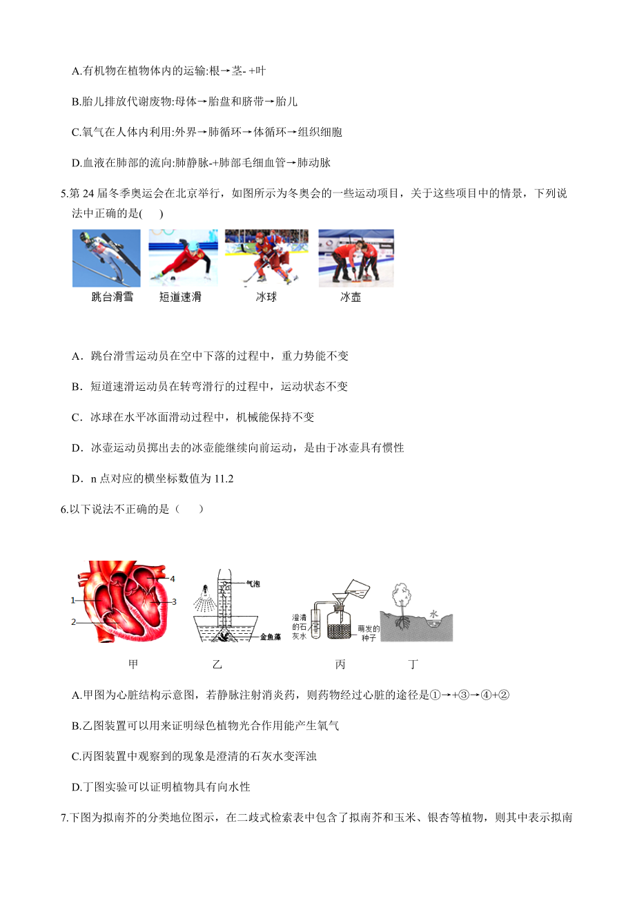 浙江省杭州市2022年中考科学模拟 冲刺卷（含答案）.docx_第2页