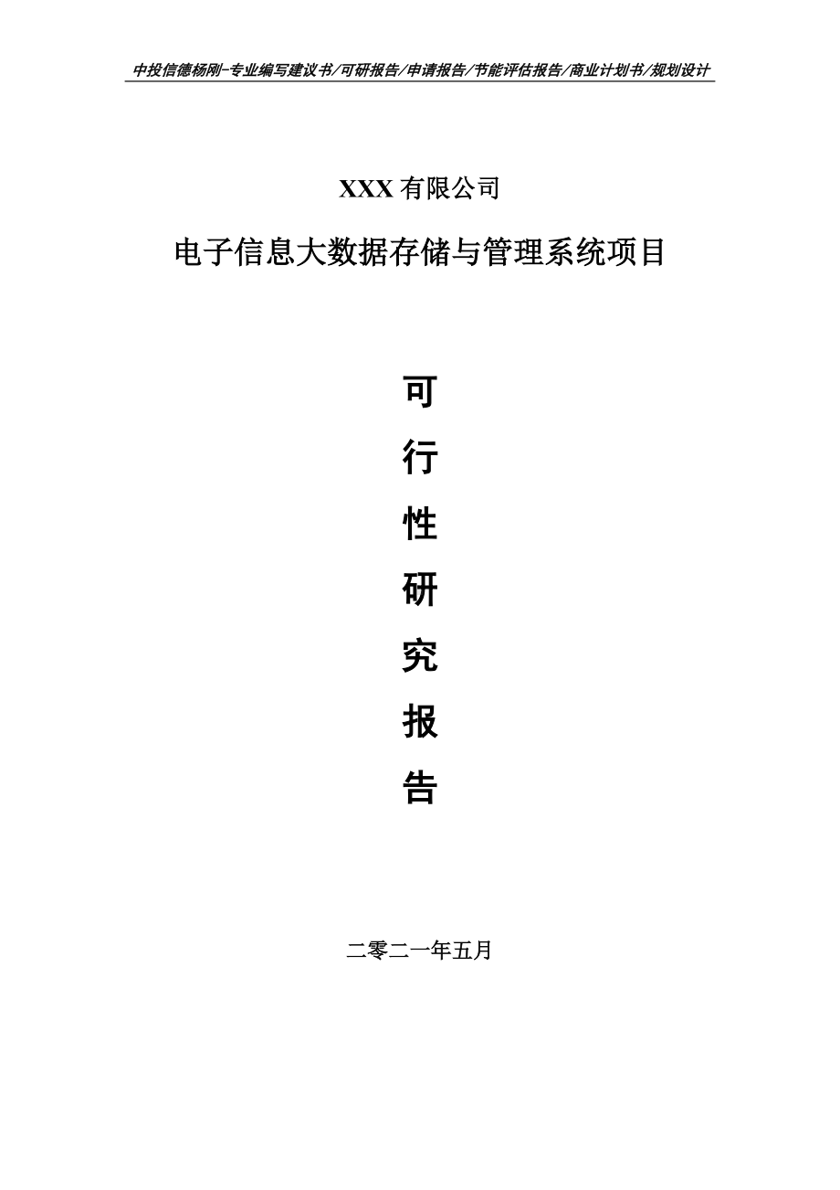 电子信息大数据存储与管理系统项目可行性研究报告申请书案例.doc_第1页