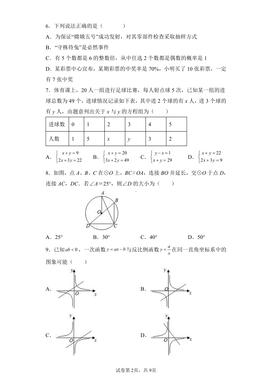 辽宁省葫芦岛市实验2021-2022学年九年级数学下学期阶段练习(一) .pdf_第2页