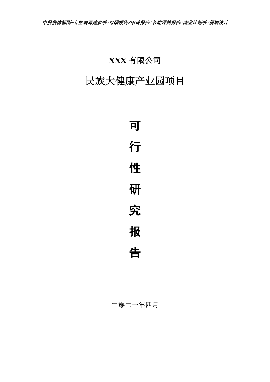 民族大健康产业园项目可行性研究报告建议书案例.doc_第1页