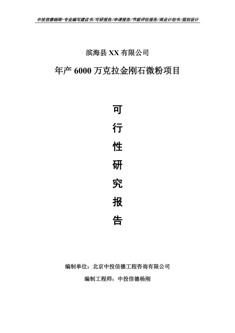 年产6000万克拉金刚石微粉项目可行性研究报告建议书模板.doc_第1页