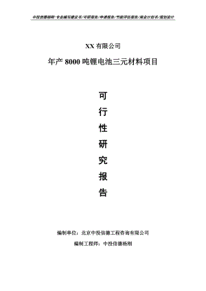 年产8000吨锂电池三元材料项目可行性研究报告申请建议书备案.doc