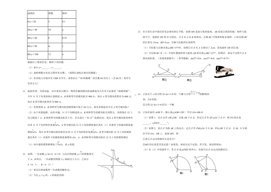 2022年 湖南省长沙市中考数学模拟调研会考试卷（含答案）.docx_第3页