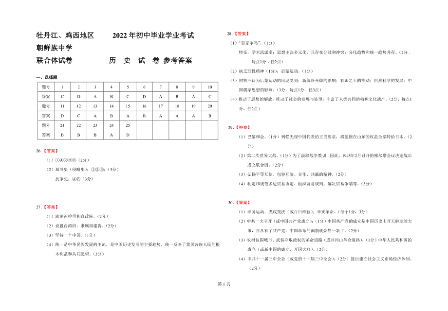 （中考试卷）2022年黑龙江省牡丹江、鸡西地区朝鲜族学校中考历史试题（PDF版含答案）.zip