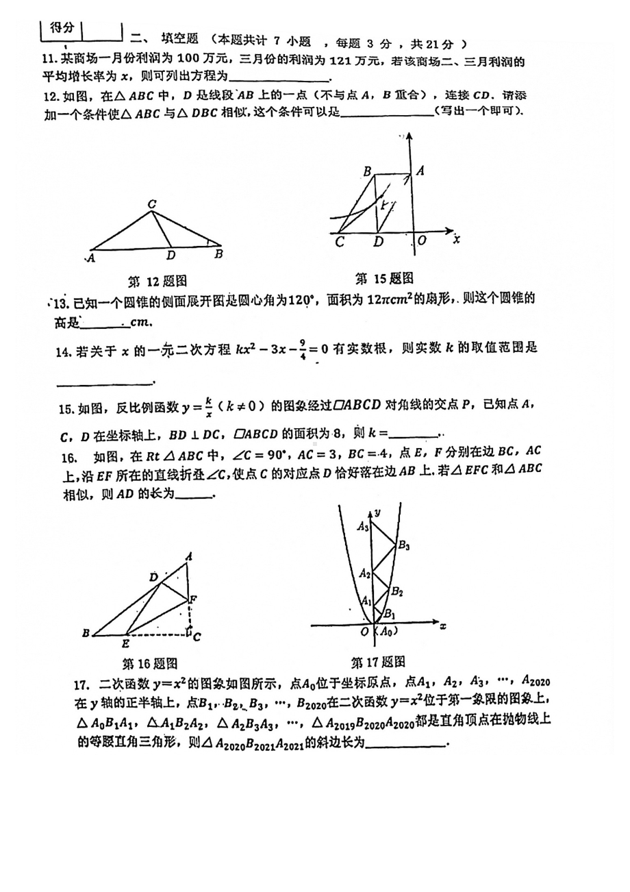 黑龙江省齐齐哈尔市龙沙区2021-2022学年九年级上学期期末数学试卷.pdf_第3页